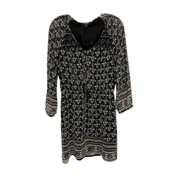 Madewell Size 2 Black Floral Woodland Long Sleeve V Neck Mini Dress - Picture 2 of 6